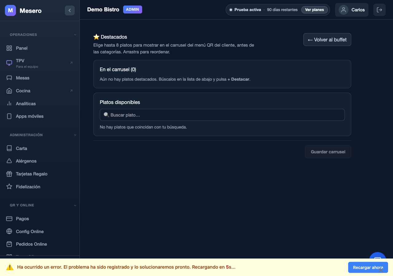 Captura de pantalla de Mesero: Destacados